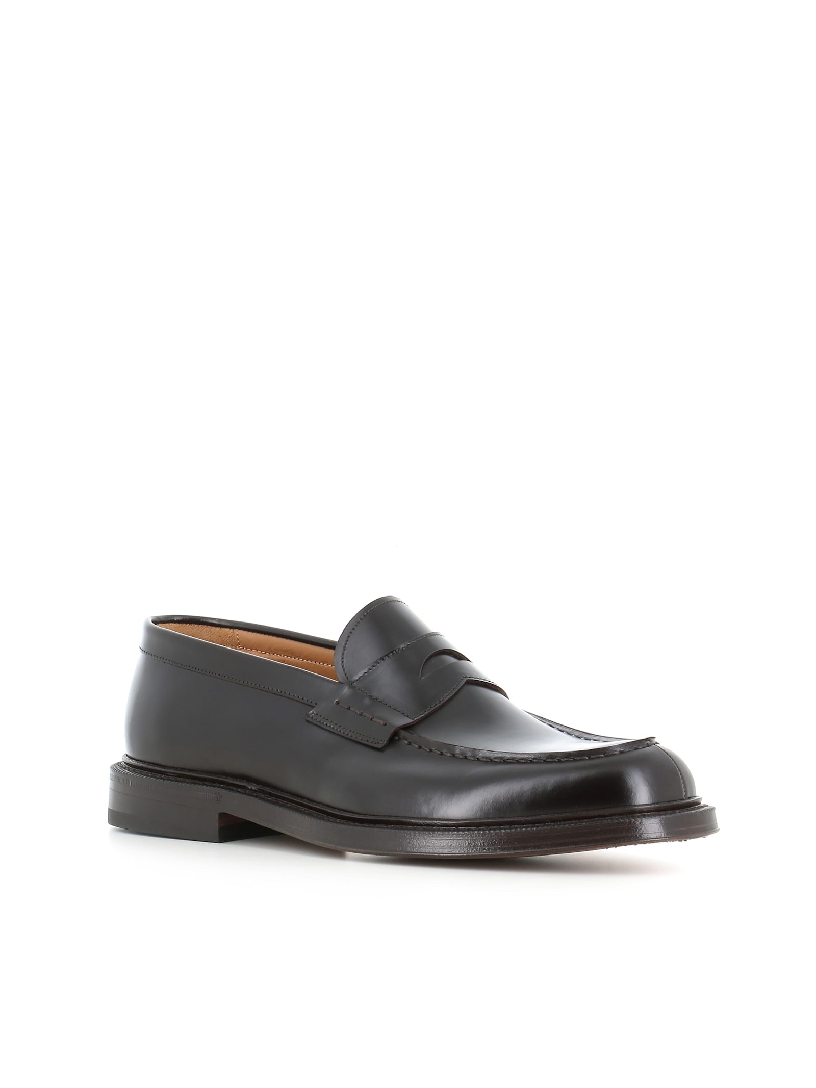 Green George Penny Leather Loafers In Brown