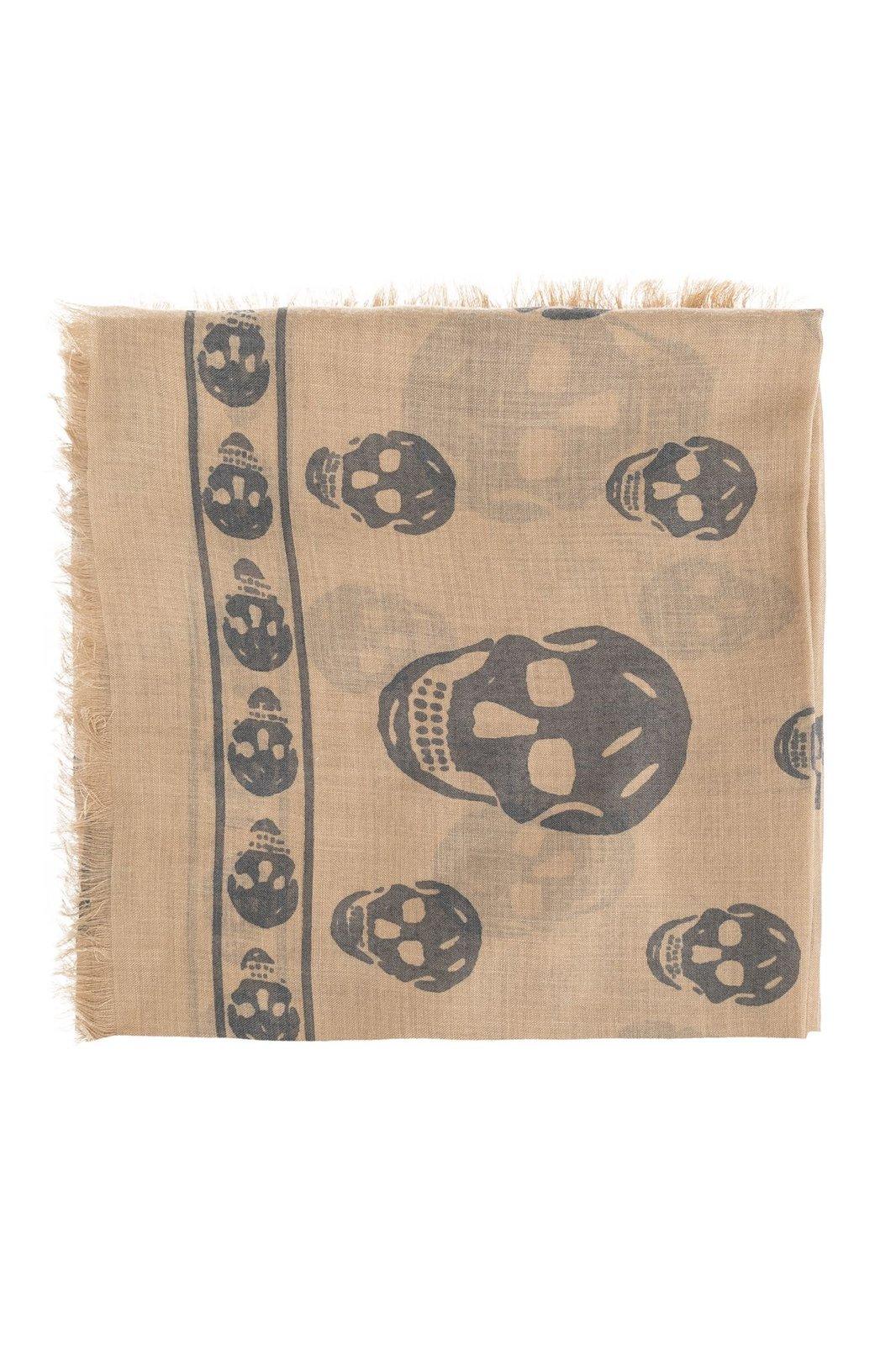 Classic Skull Printed Frayed-edeg Scarf