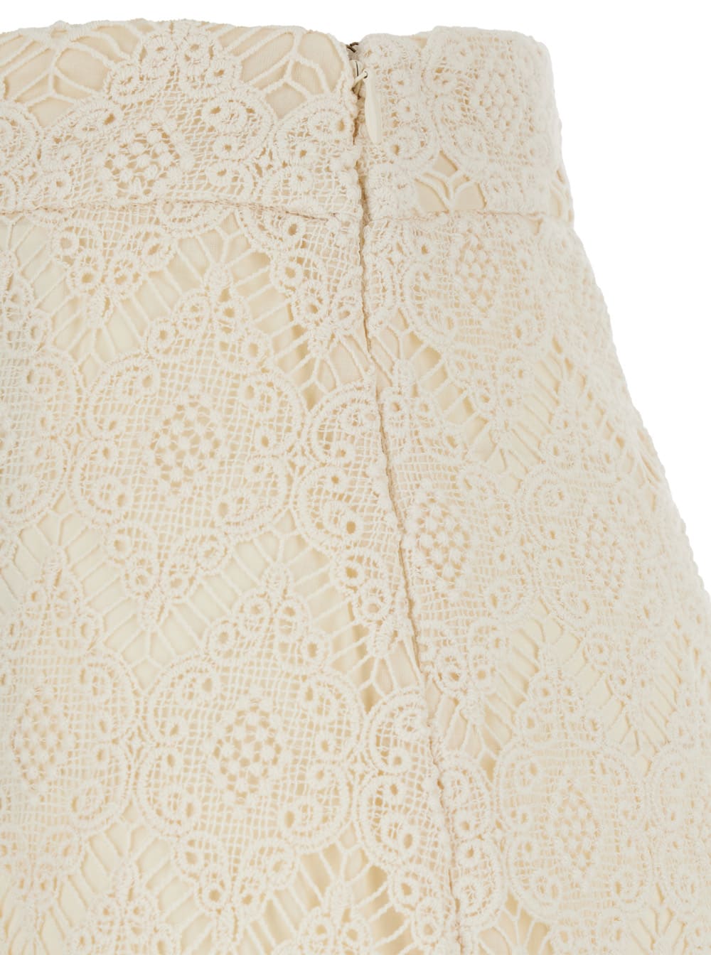 TWINSET BEIGE HIGH-WAIST PANTS WITH LOGO PLAQUE ON THE BACK IN MACRAMÉ COTTON WOMAN