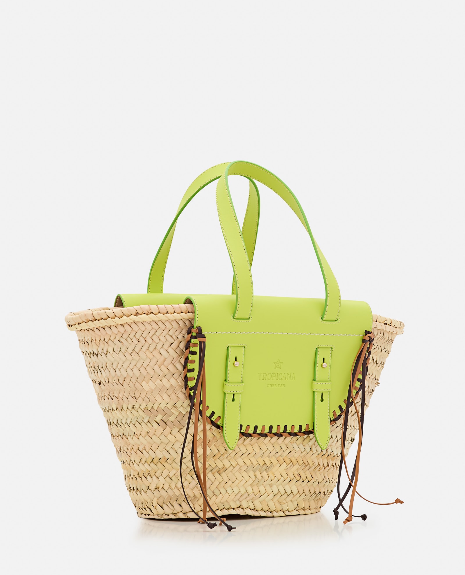 Shop Cuba Lab Tropicana Straw And Leather Tote Bag In Yellow