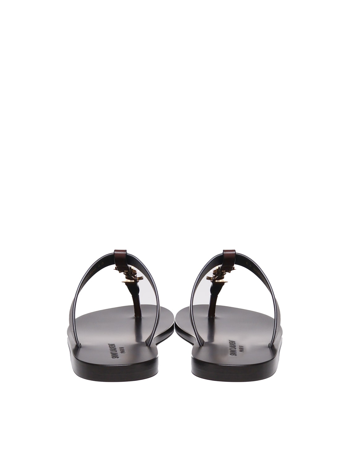 Shop Saint Laurent Cassandre Sandals In Smooth Leather In Dark Brown