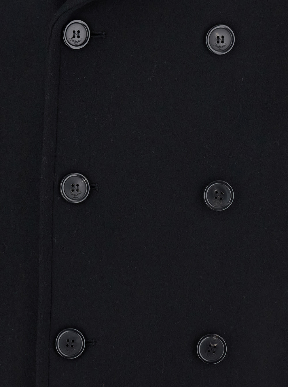 Saint Laurent Black Double-breasted Coat With Wide Notched Revers In Wool Man In Black