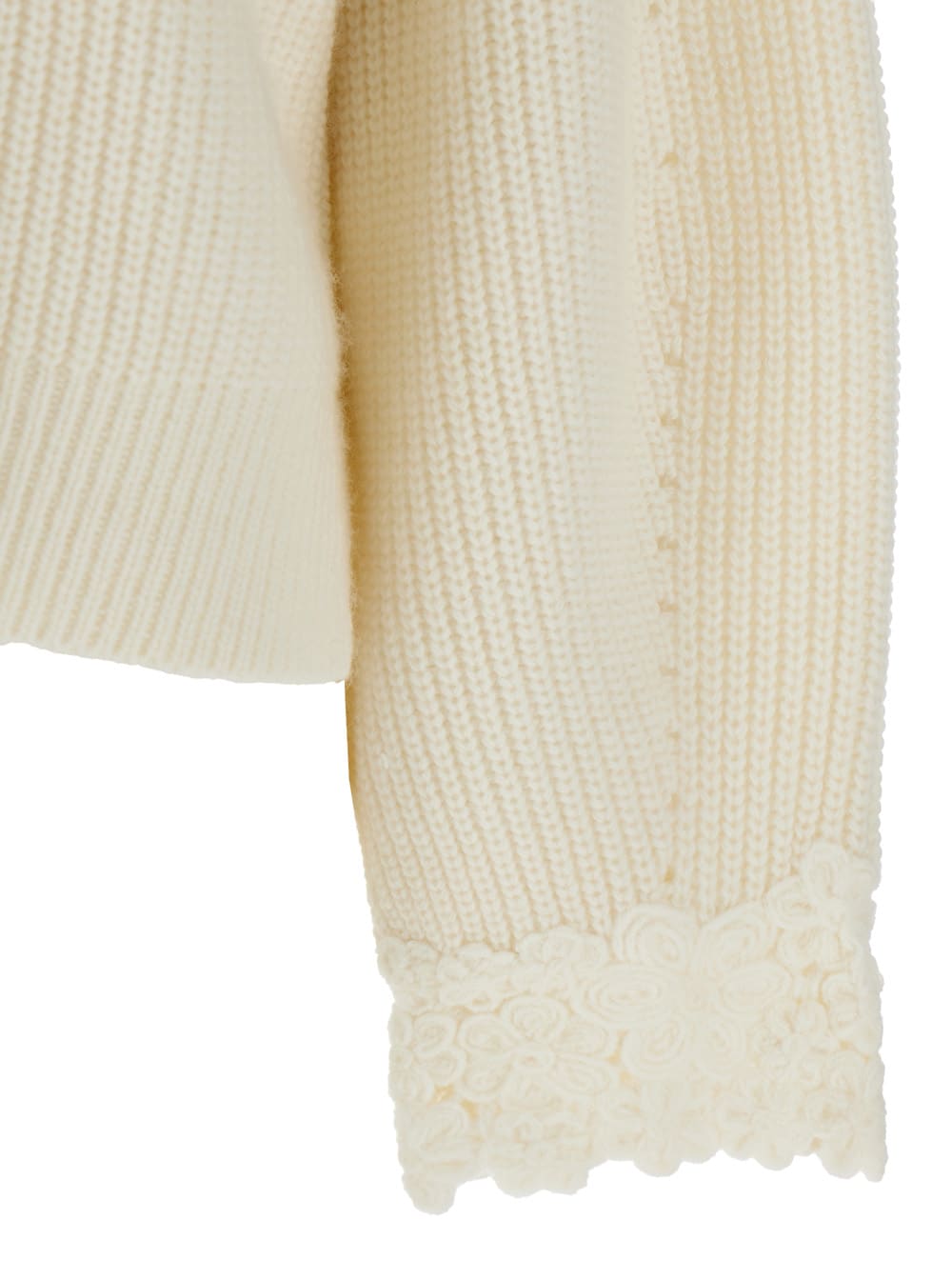 Shop Twinset White Embroidered Sweater With V-neck In Wool Blend Woman In Cream