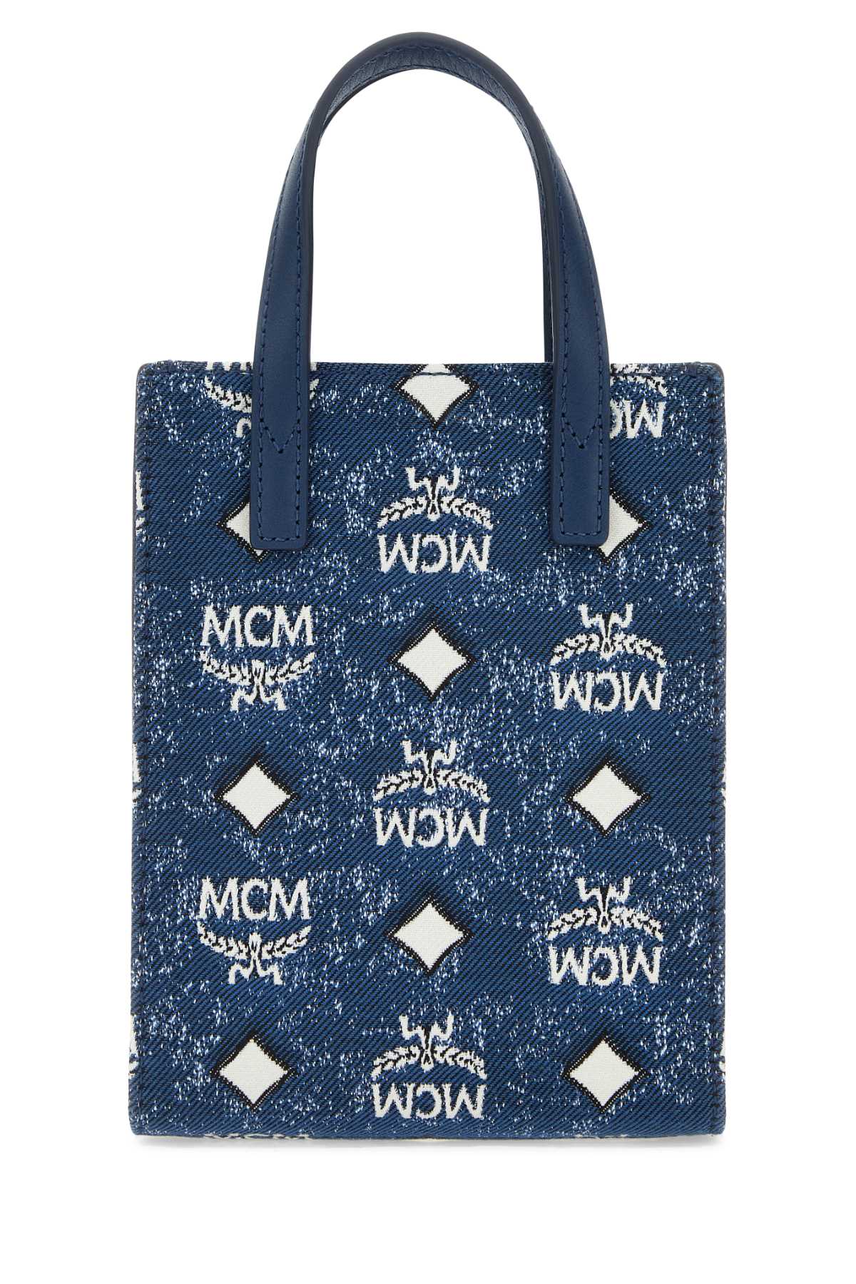 Mcm Glitter Finish Canvas Handbag With Detachable Tag In Le