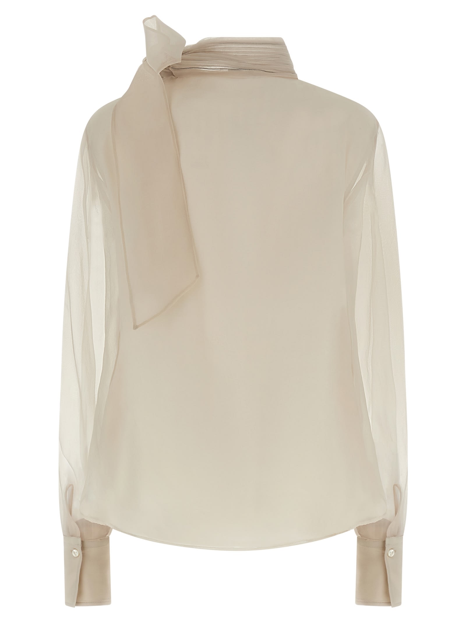 Brunello Cucinelli Silk Blouse With Diamond Cut Brass In Neutral