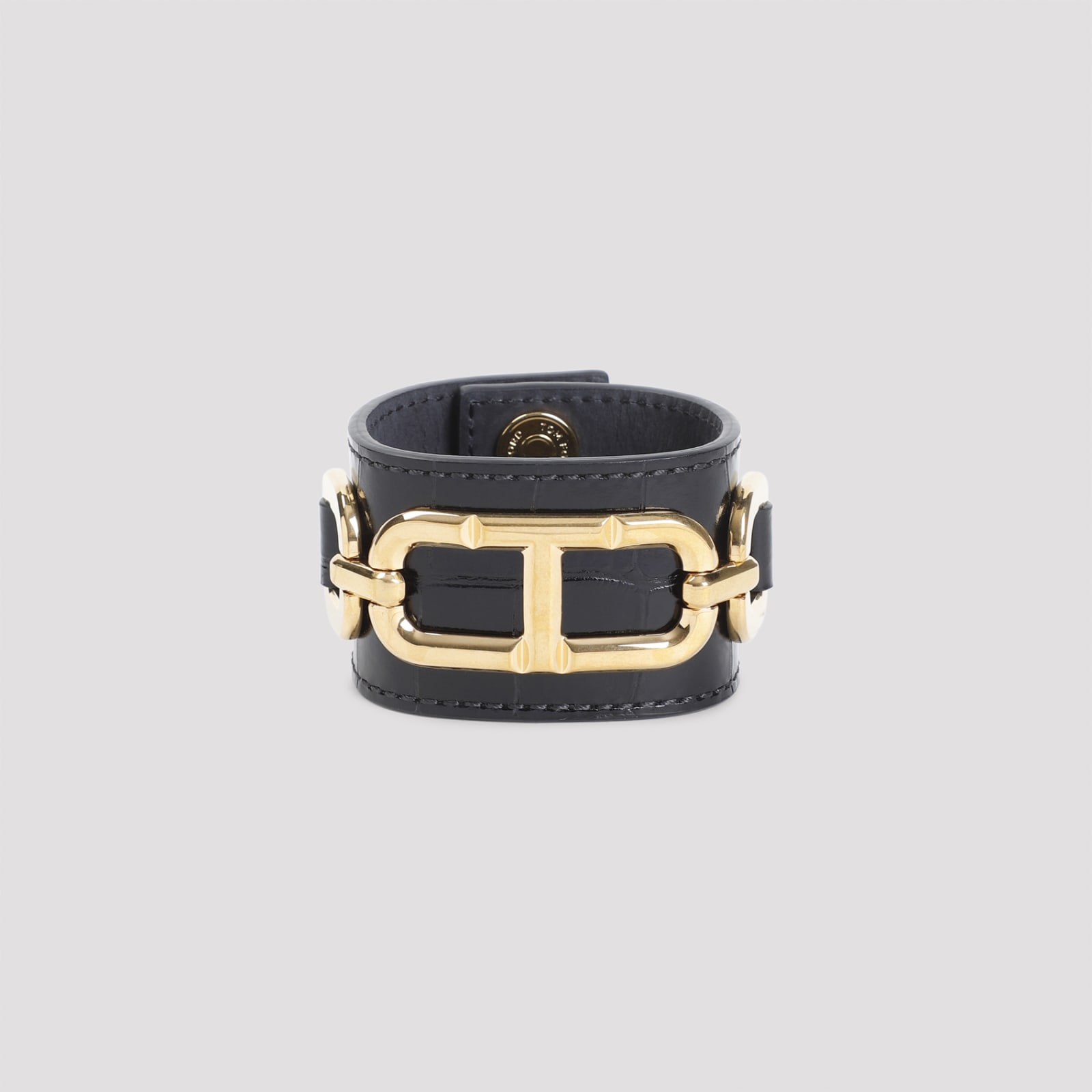 Shop Tom Ford Brass And Printed Croc Cuff Bracelet In Black