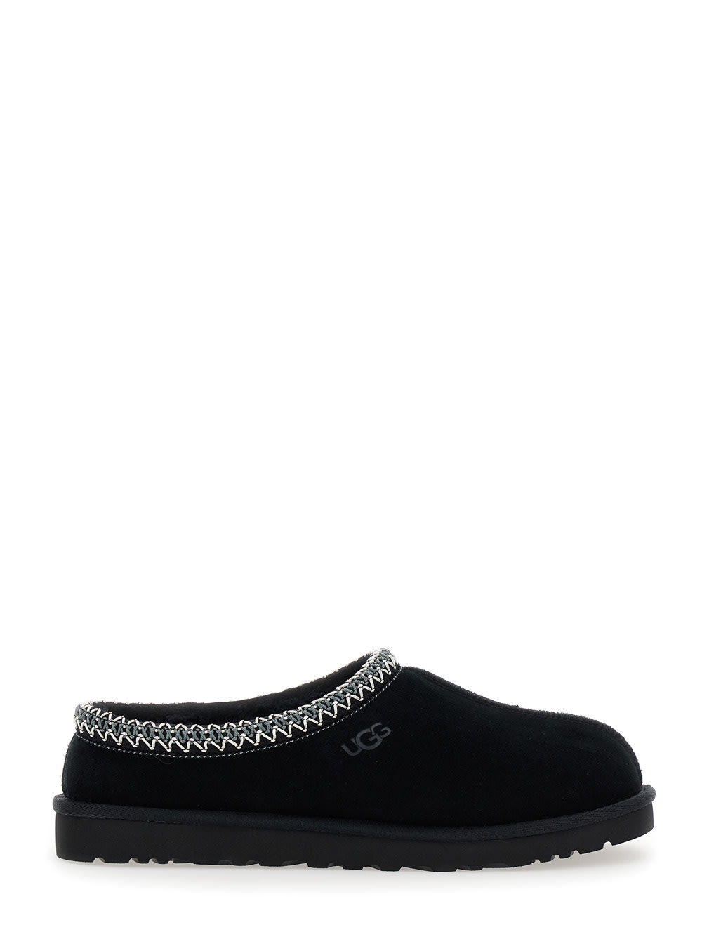 Tasman Black Plaited Hem Mules In Suede Woman