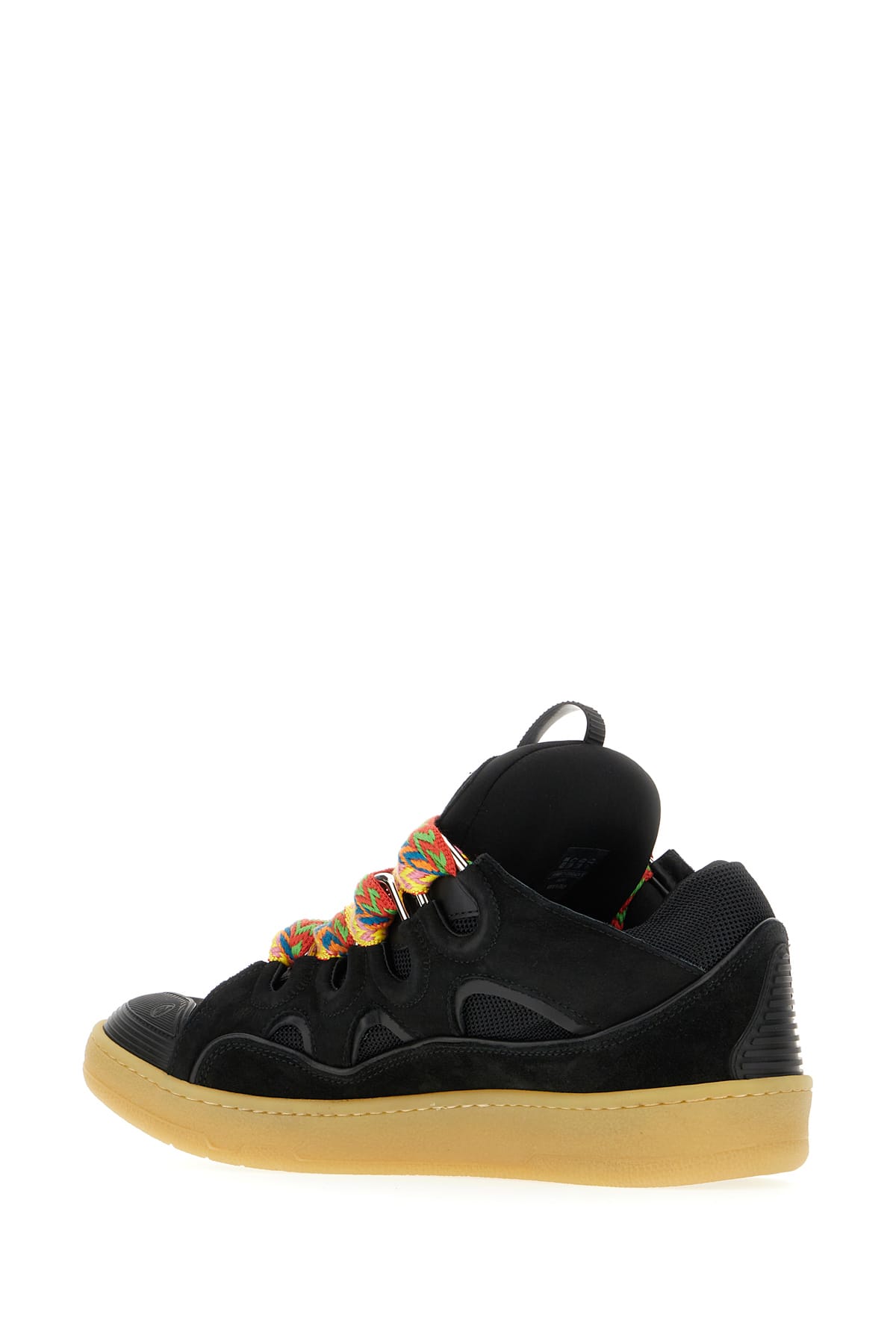 Shop Lanvin Black Leather And Fabric Curb Sneakers In 10