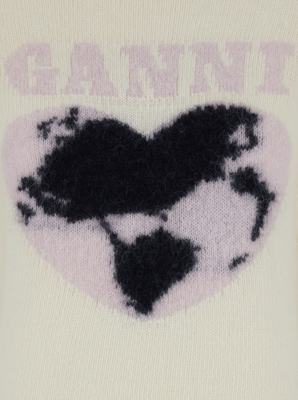 GANNI WHITE CREWNECK SWEATER WITH GANNI LOVE INTARSIA IN WOOL WOMAN 