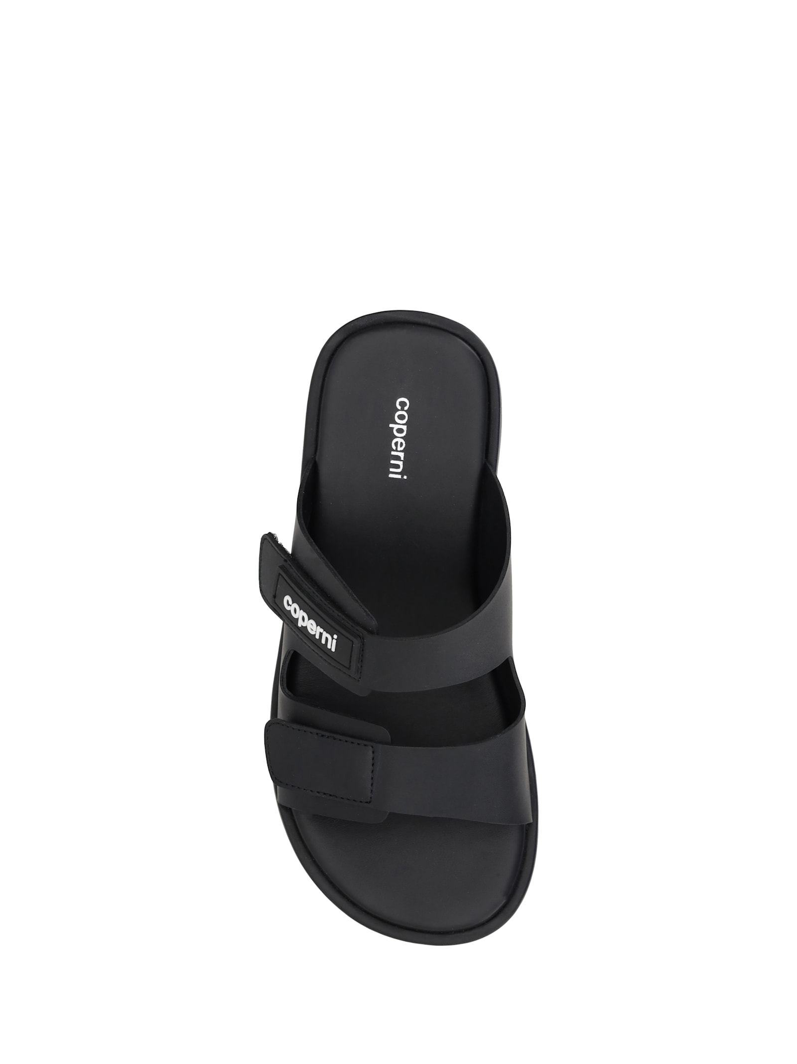 Coperni Black Wedges With Logo Patch On The Front And Touch-strap Closure In Leather Woman In Black