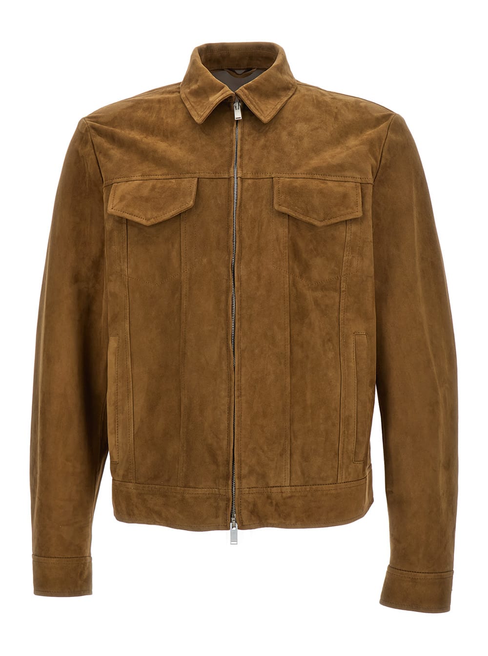 Brown Classic Collar Jacket In Leather Man