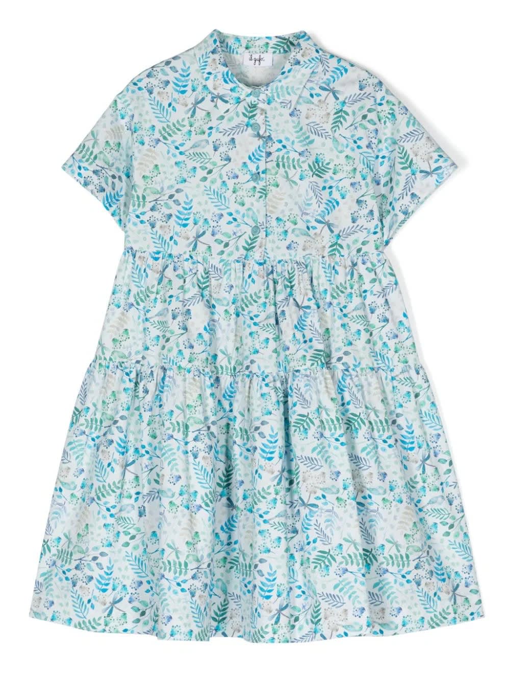 Shop Il Gufo Shirt Dress With Exclusive Print Design In Juniper-blue Colour