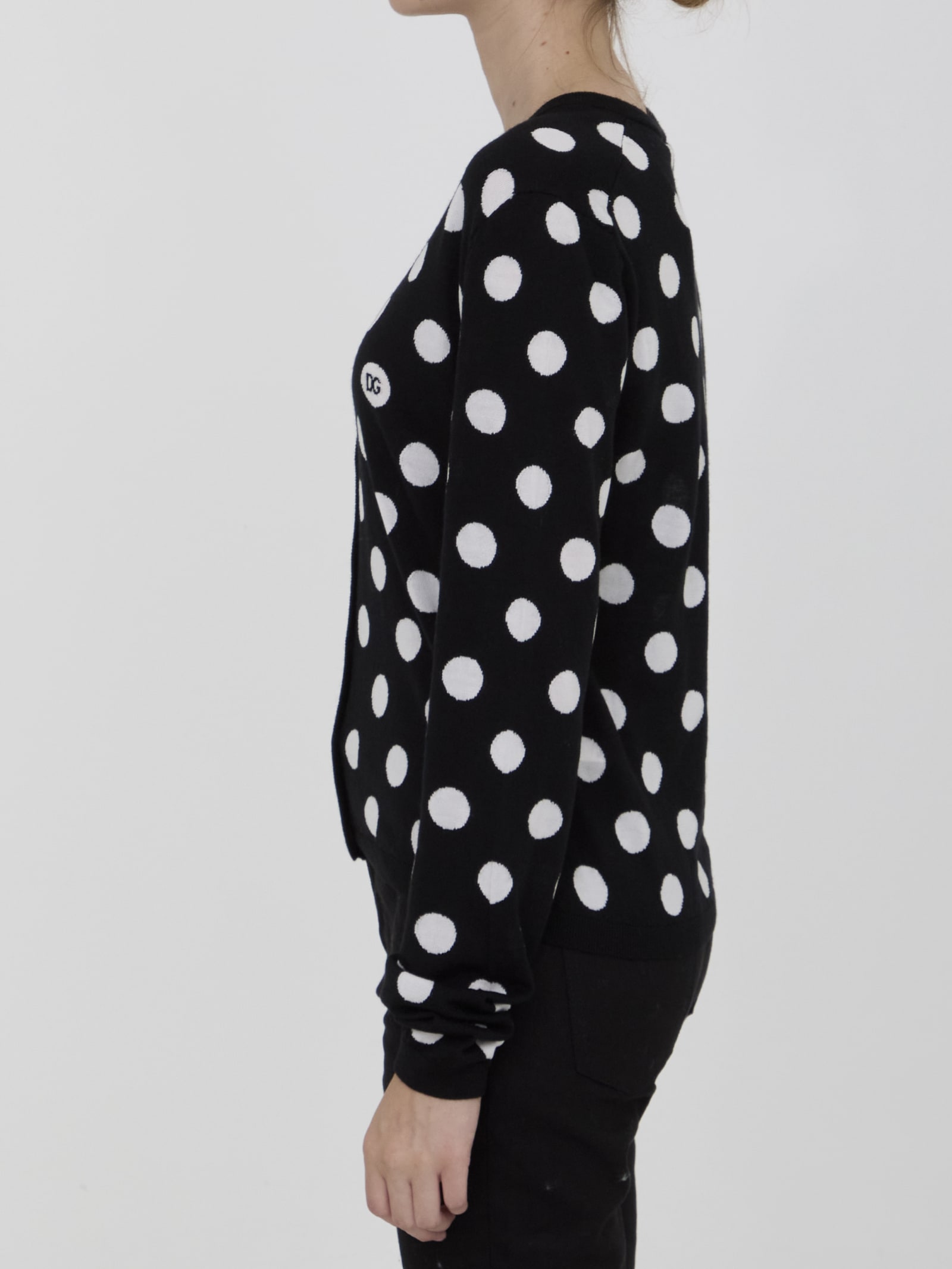 Shop Dolce & Gabbana Cardigan With Polka-dot Motif In Black