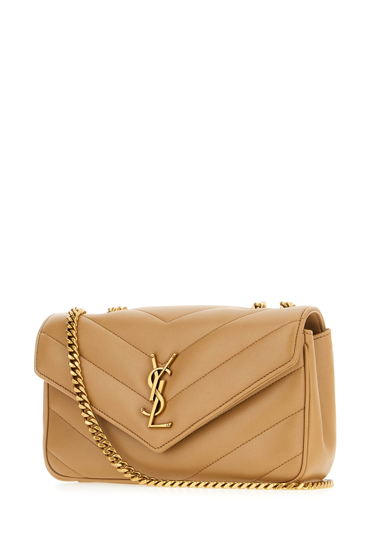 Saint Laurent Cappuccino Nappa Leather Small Loulou Shoulder Bag In Brown