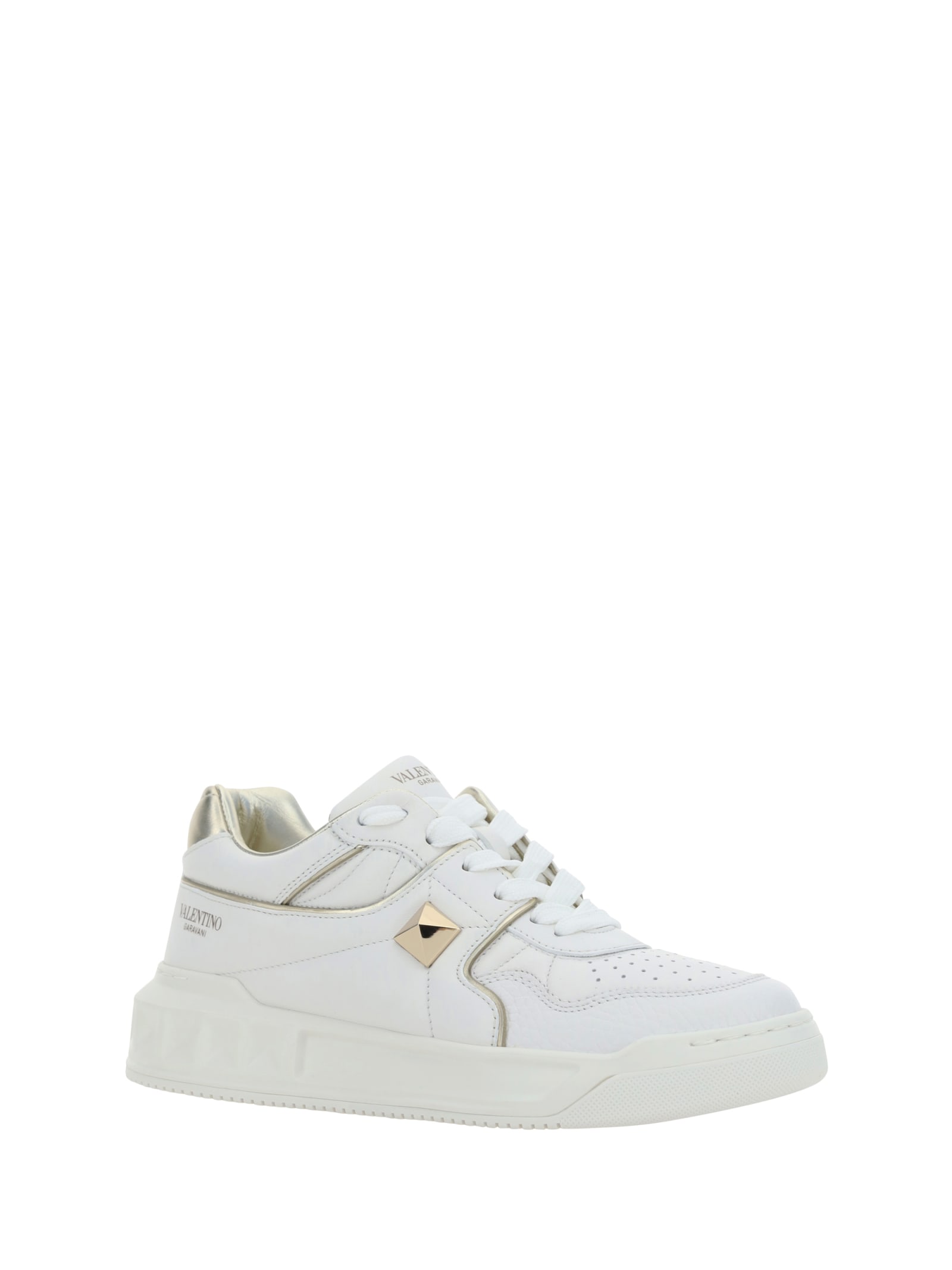 Shop Valentino Sneaker One Stud Nappa/nappa Lam/vit In Bianco/platino/bianco/platino/bianco