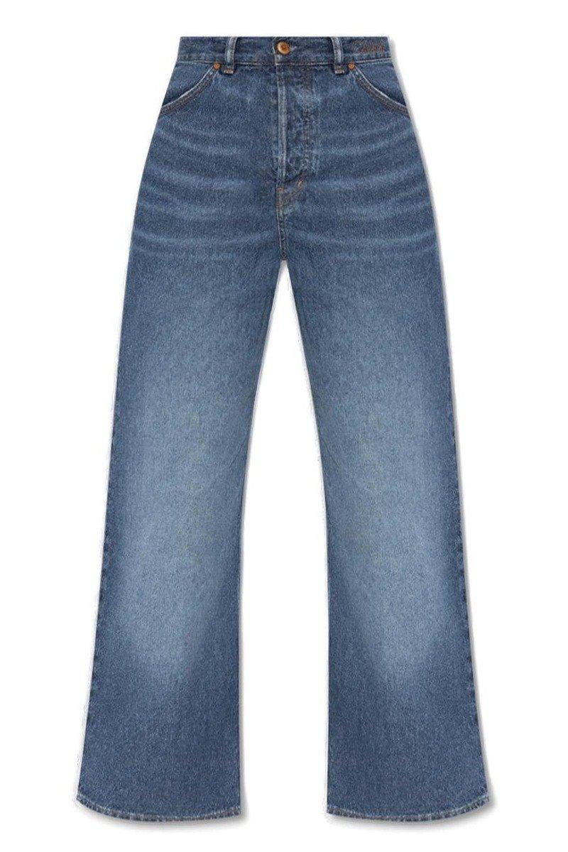 Shop Chloé Logo Embroidered Wide-leg Jeans In Blue
