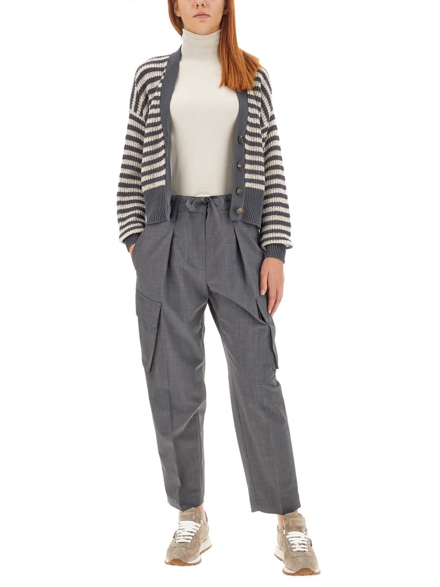 Shop Brunello Cucinelli Striped Cardigan In Grey