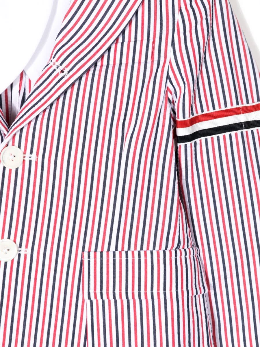 Shop Thom Browne Patch Pocket Sport Coat W/ Rwb Armbands In Seersucker Stripe In Multicolour