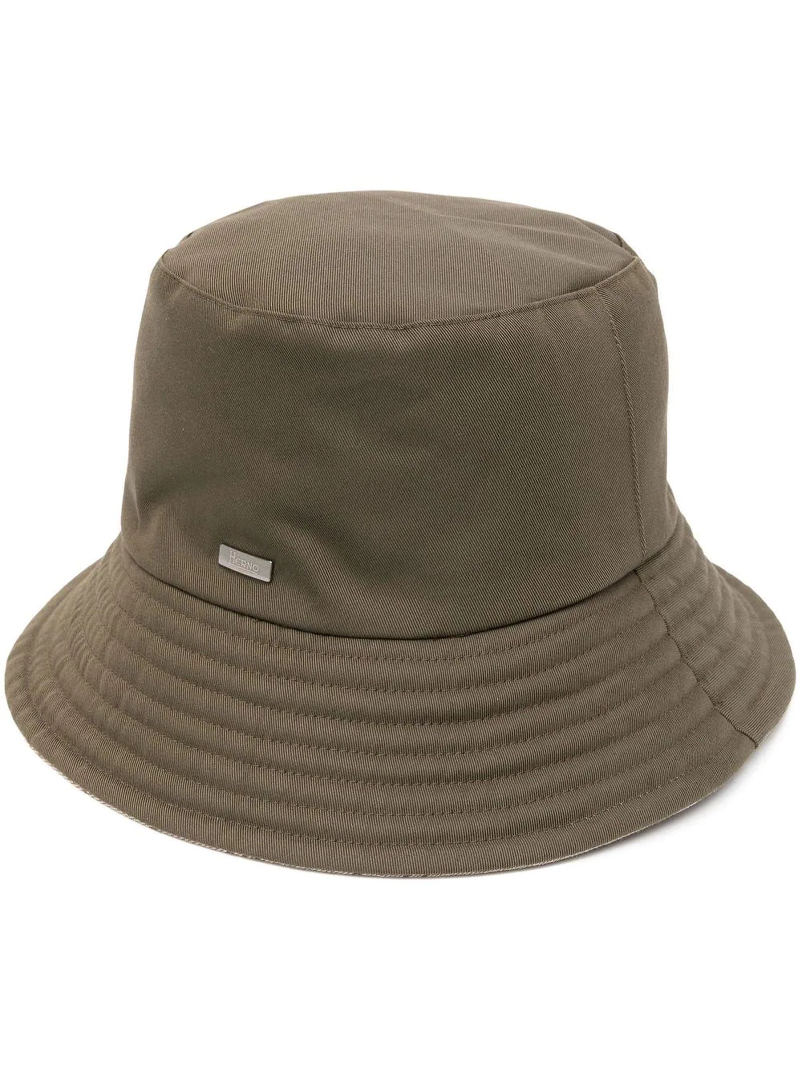 HERNO GREEN COTTON BLEND BUCKET HAT