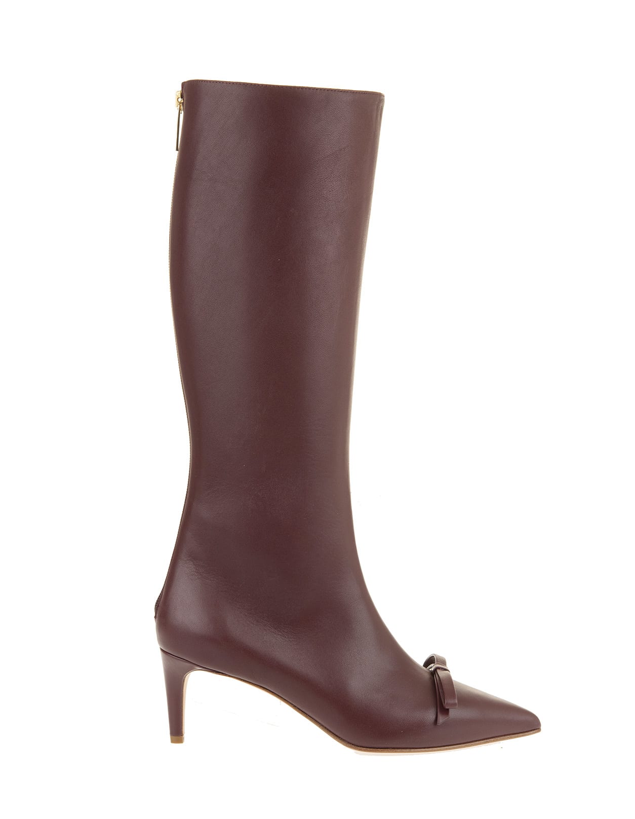 RED Valentino Burgundy Leather Boot With Bow