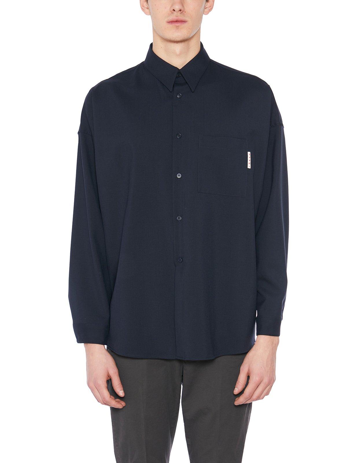 Shop Marni Long-sleeved Button-down Shirt In Black