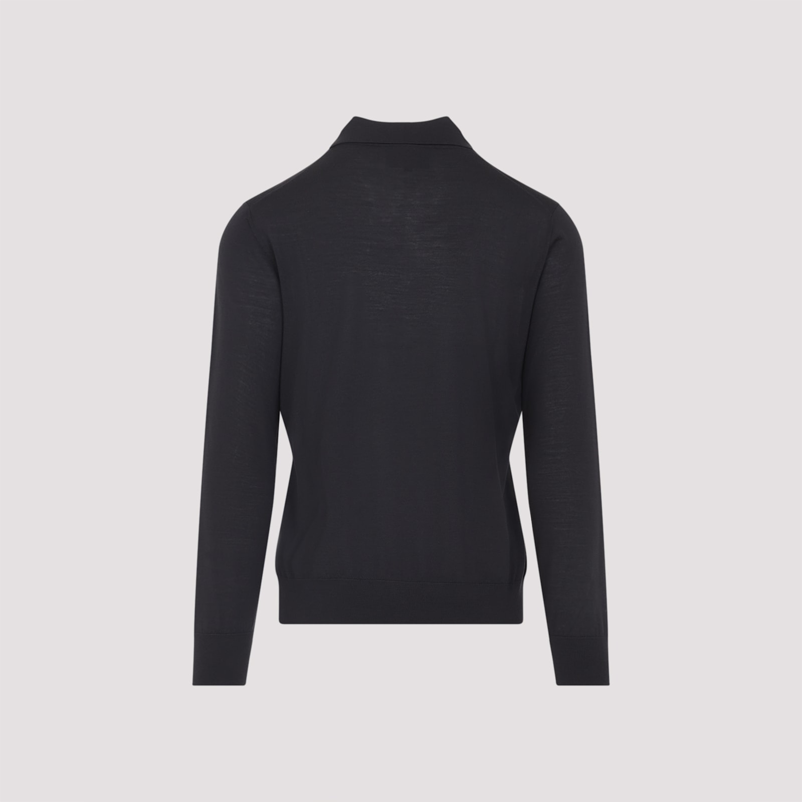Giorgio Armani Dark Grey Wool Sweater With Polo Collar In Blue