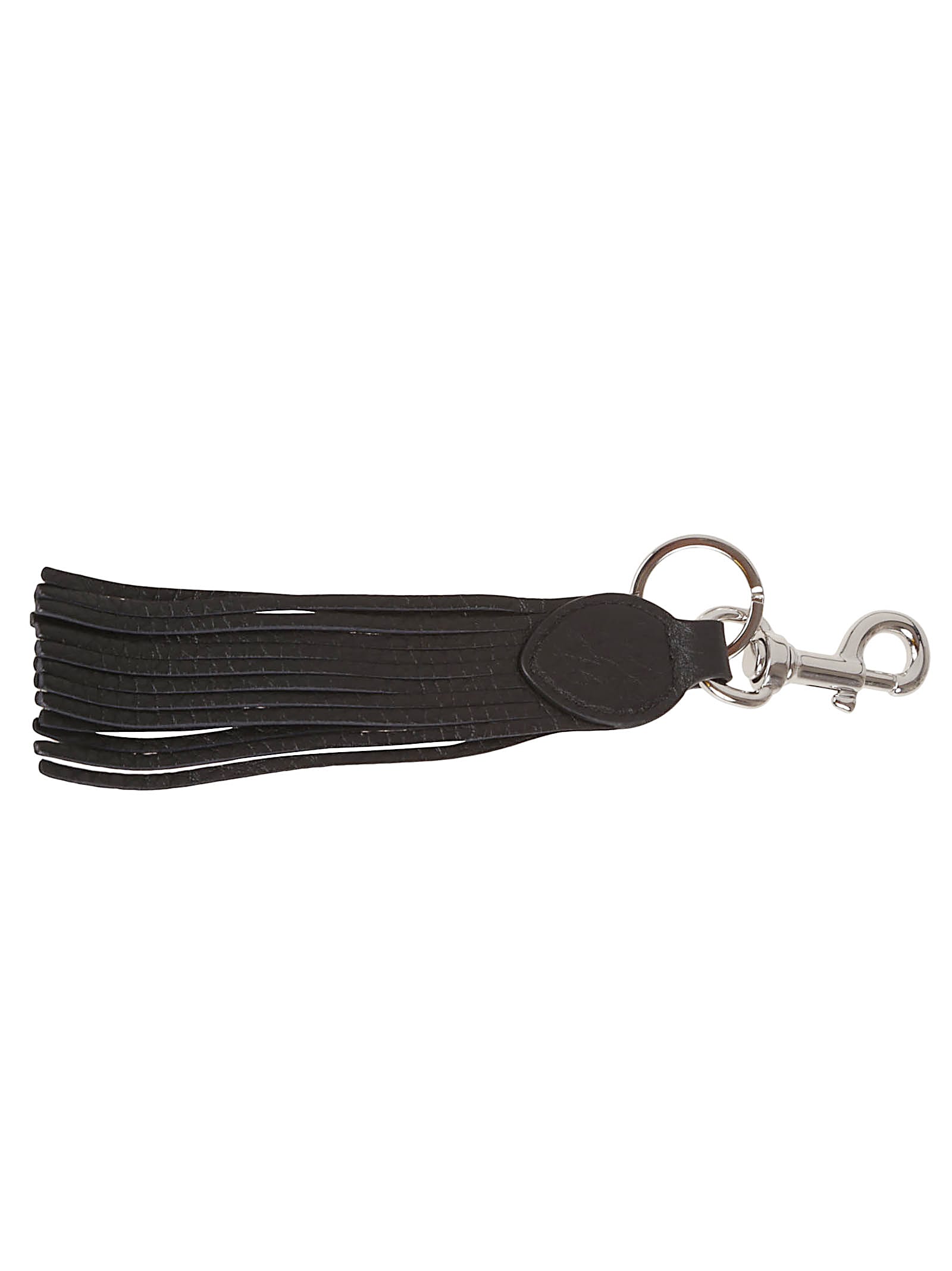 Valentino Garavani Fringed Leather Key Ring With Carabiner And Signature V Logo In Black