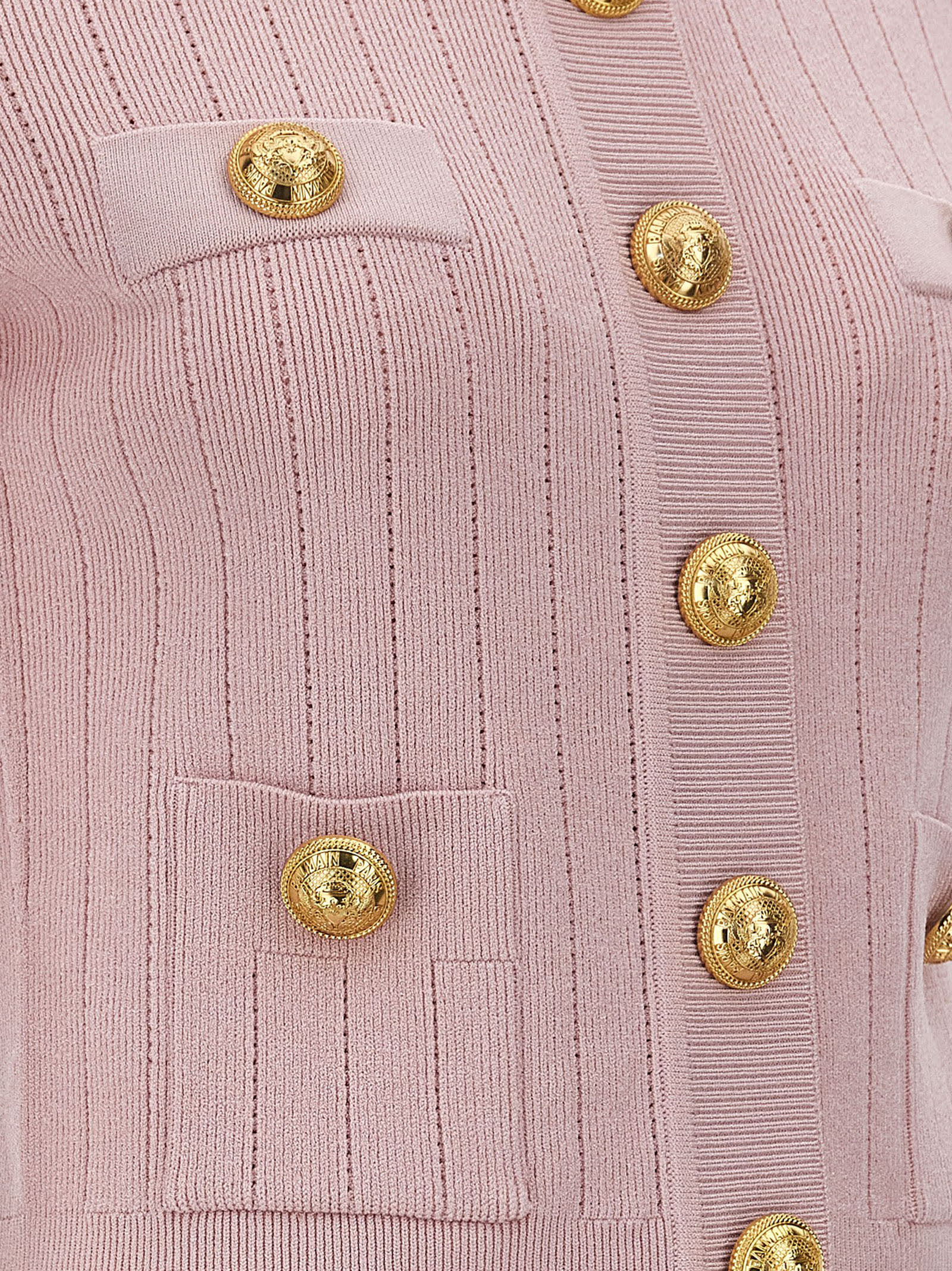 Shop Balmain Logo Button Cardigan In Pink