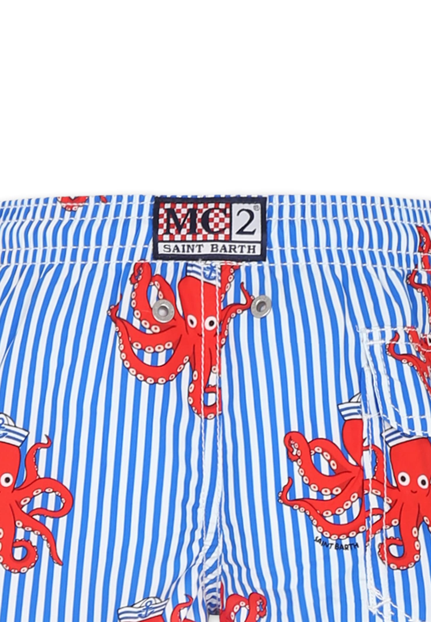 Mc2 Saint Barth Light Blue Swim Short For Boy With Octopus In Light Blue