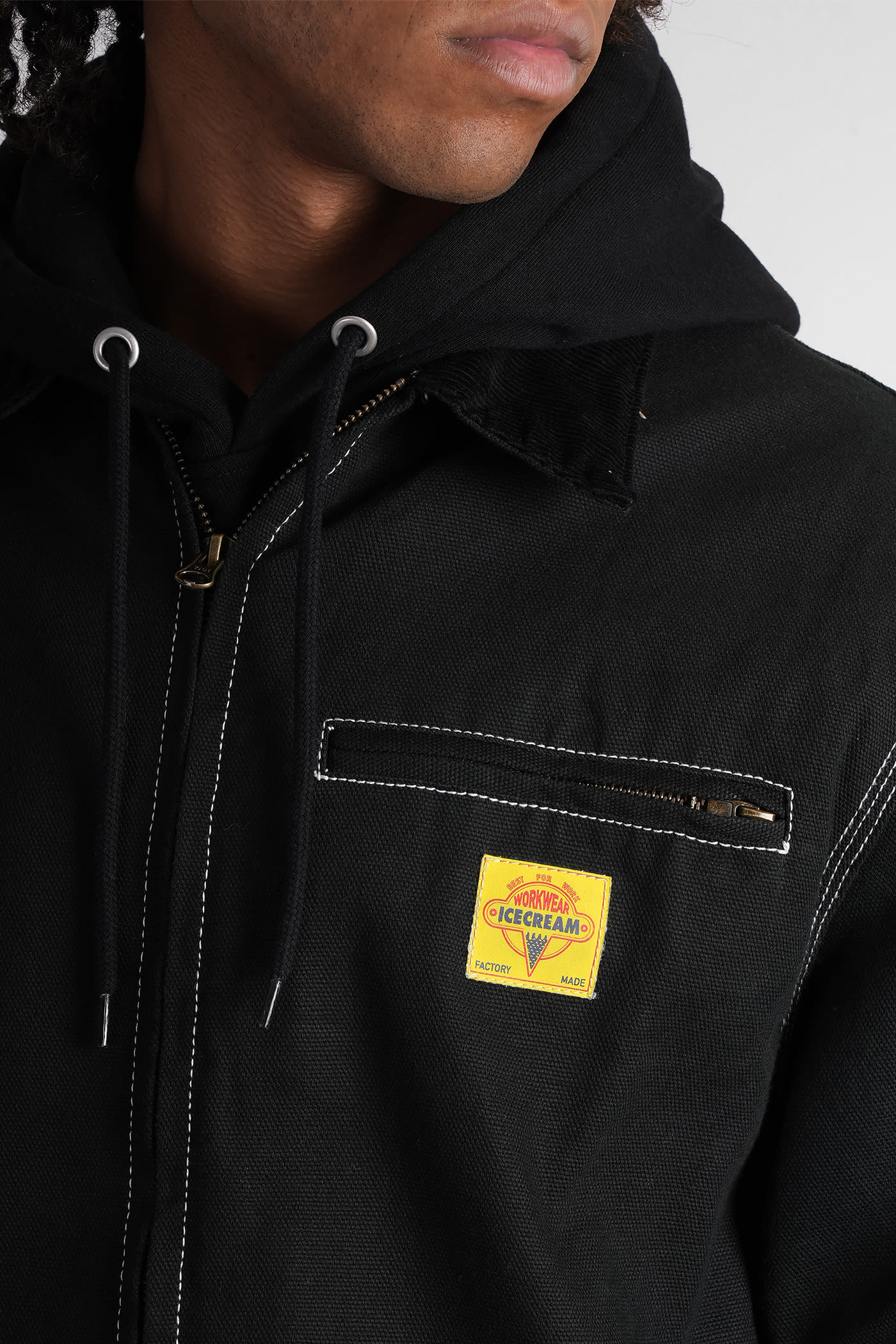 Icecream Mens Spread-collar Brand-print Regular-fit Denim Jacket Black In Black