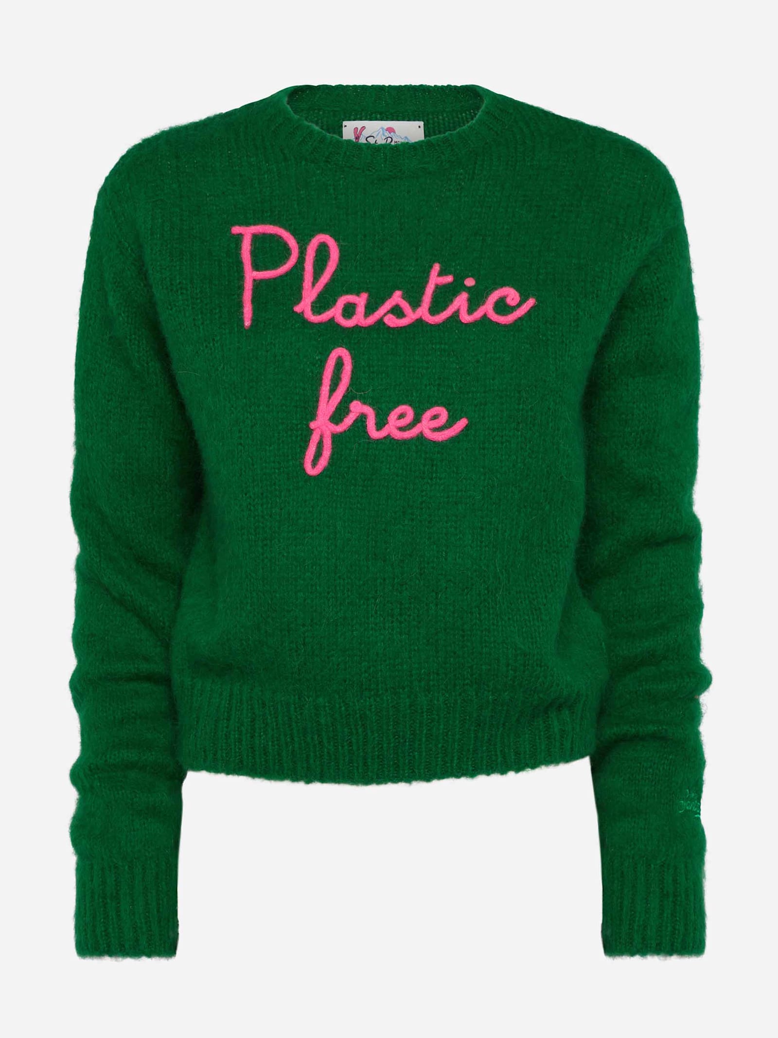Mc2 Saint Barth Woman Crewneck Soft Crop Sweater With Plastic Free Embroidery