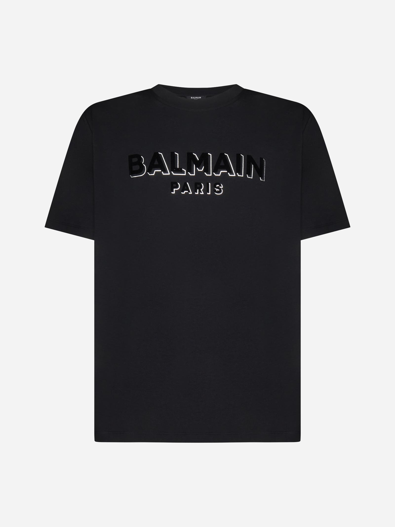 Shop Balmain Logo Cotton T-shirt In Nero E Argento