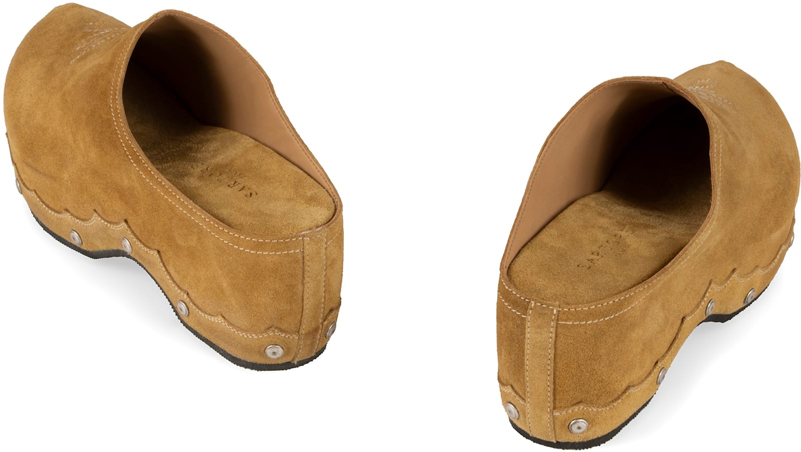 Sartore Scalloped Suede Clogs In Beige