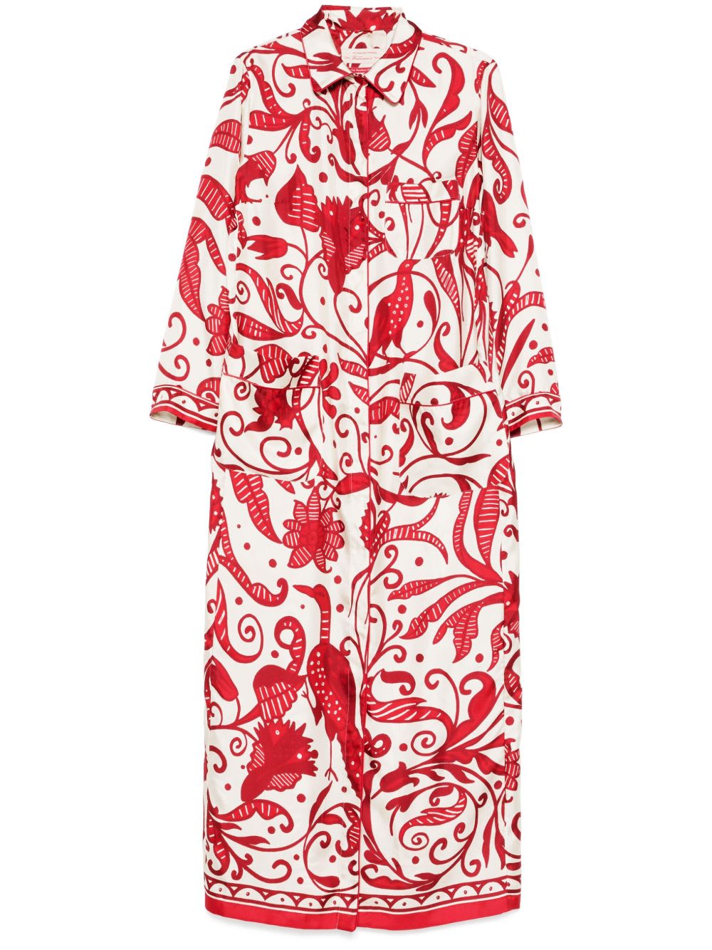 F.r.s For Restless Sleepers Printed Silk Long Shirtdress In Red