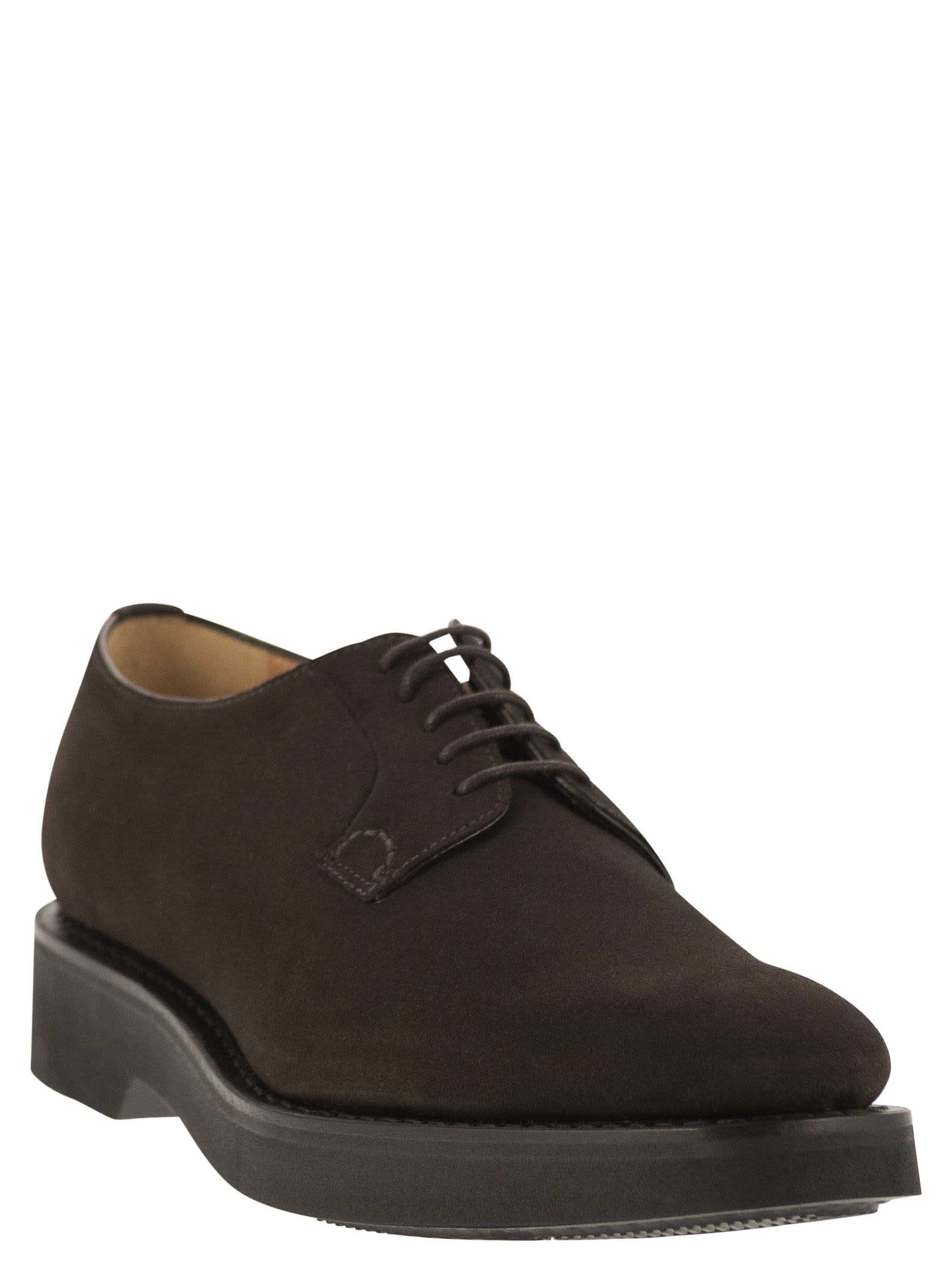 Shop Church's Suede Calfskin Derby In Dark Brown