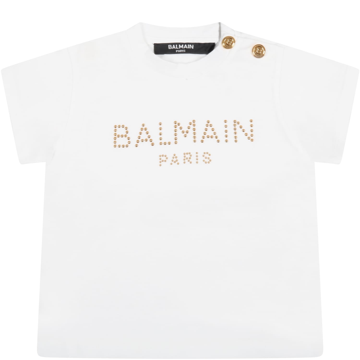 Balmain White T-shirt For Baby Girl With Golden Logo