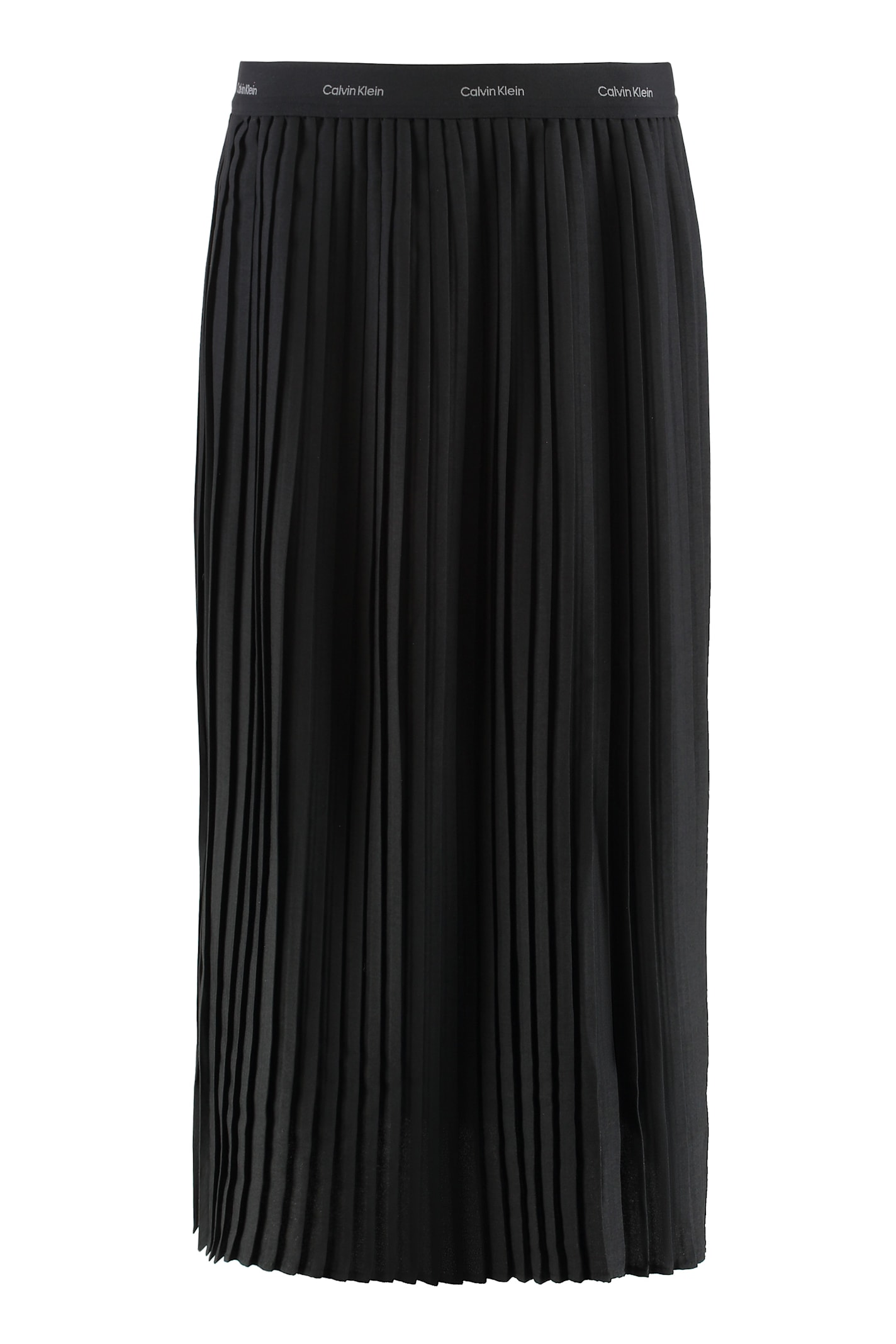 Calvin Klein Pleated Crepe Midi Skirt In Black