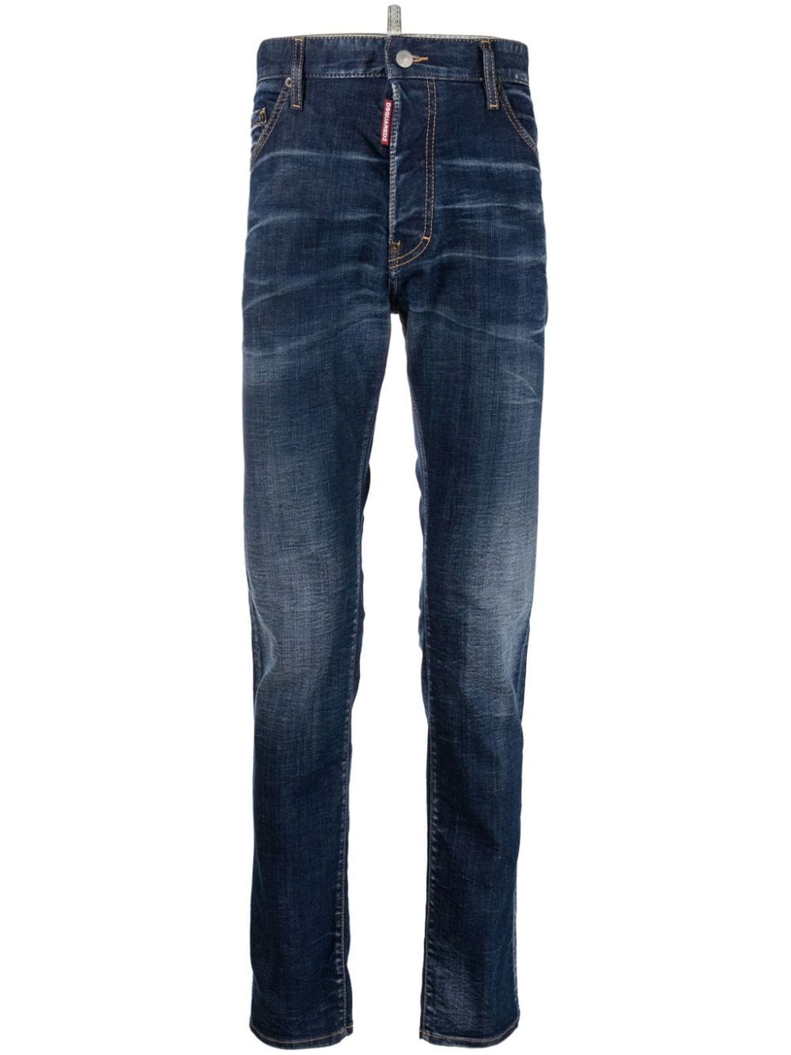 Dsquared2 Straight Style Denim Trousers With Contrast Stitching In Blue