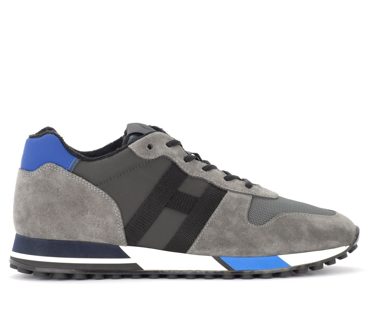 Hogan H383 Trainers In Grey And Blue Suede