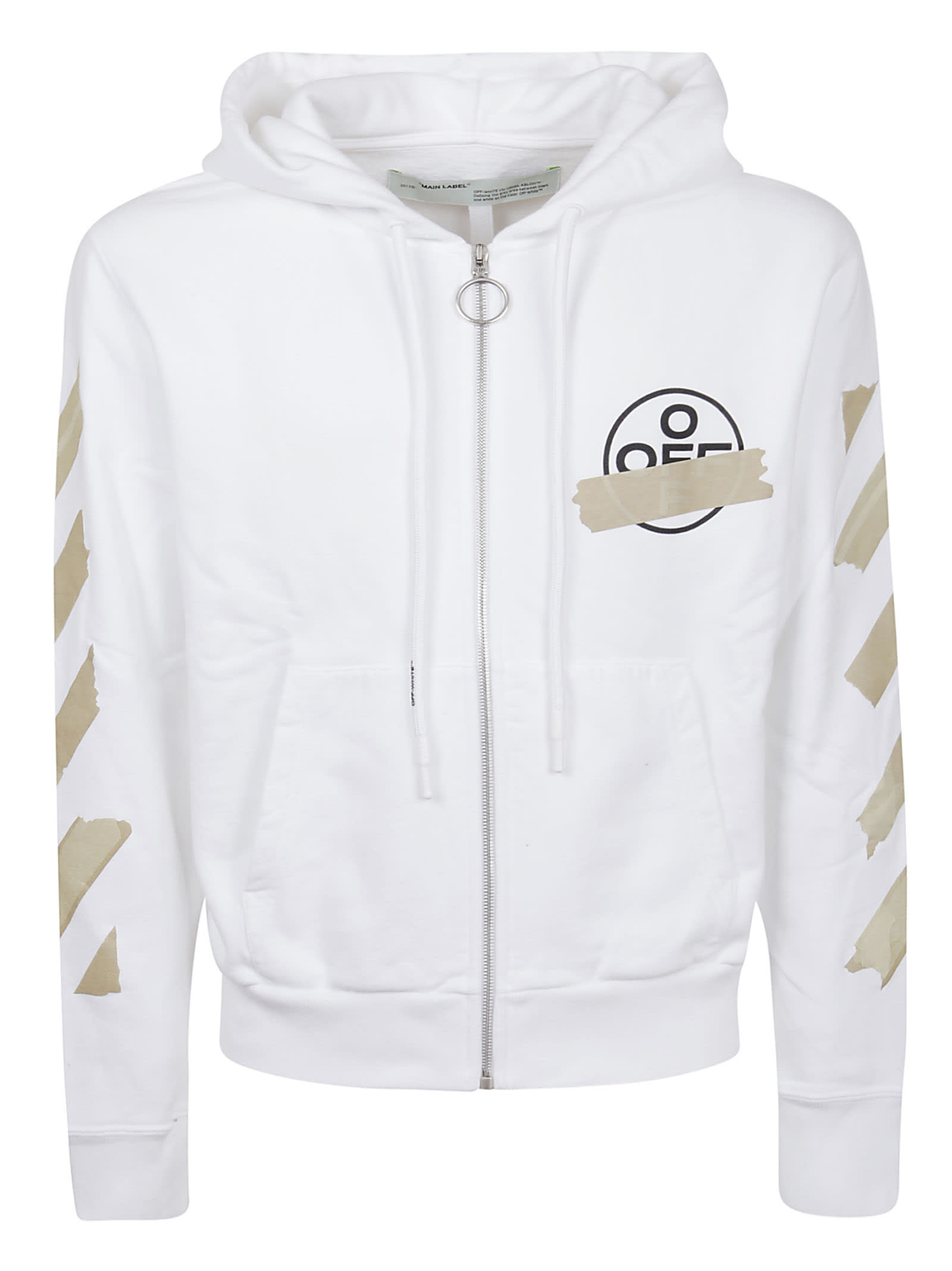 Off-white Tape Arrows Slim Zip Hoodie In White Beige | ModeSens