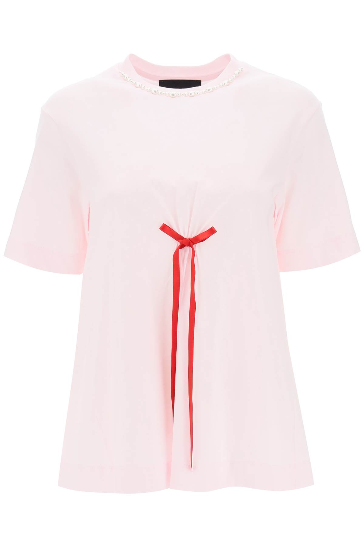 Shop Simone Rocha A-line T-shirt With Bow Detail In Pink Red Pearl (pink)