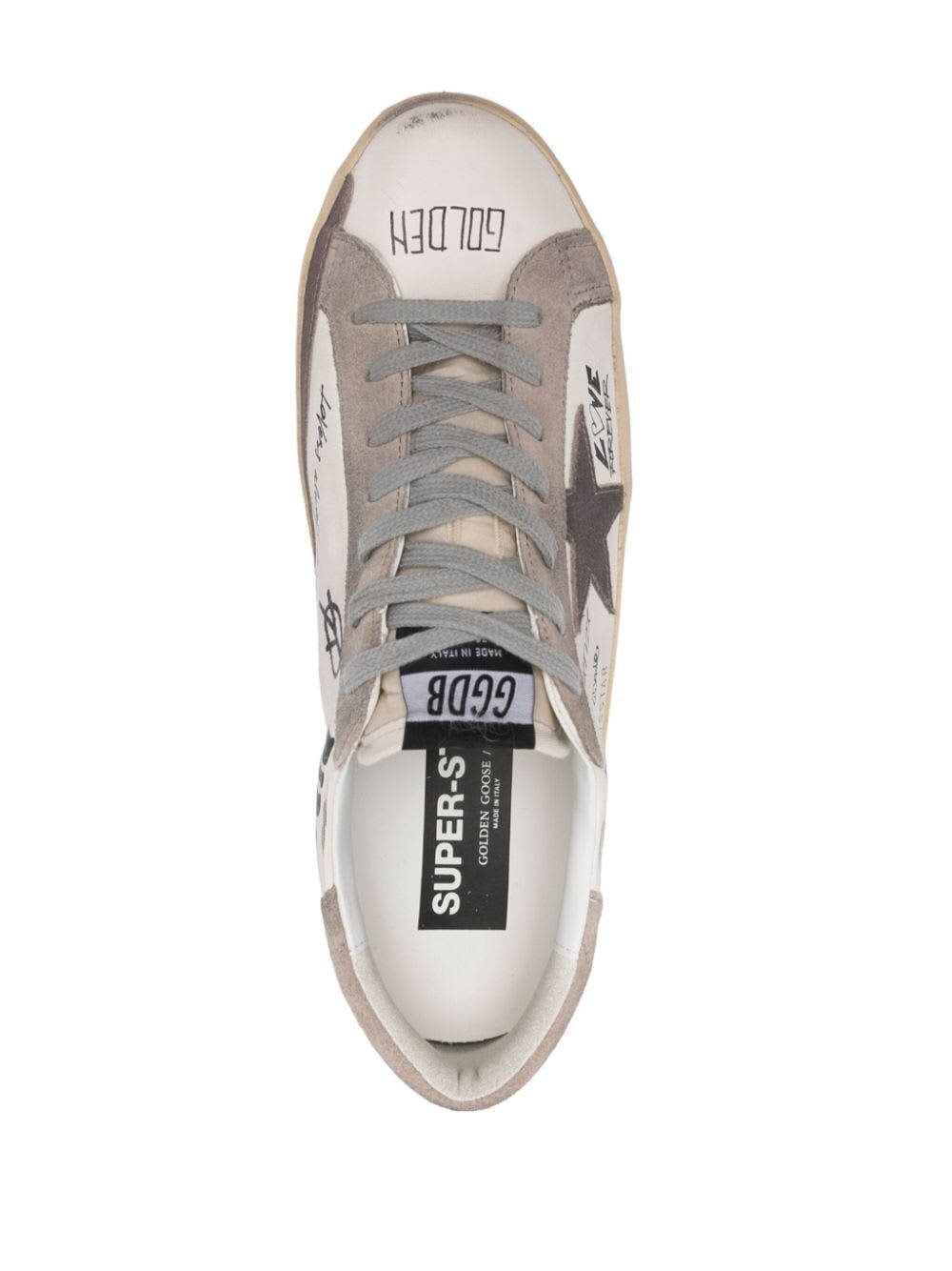 Shop Golden Goose Super Star Nappa Upper Nylon Tongue Suede Star And Heel In White Taupe Cinder