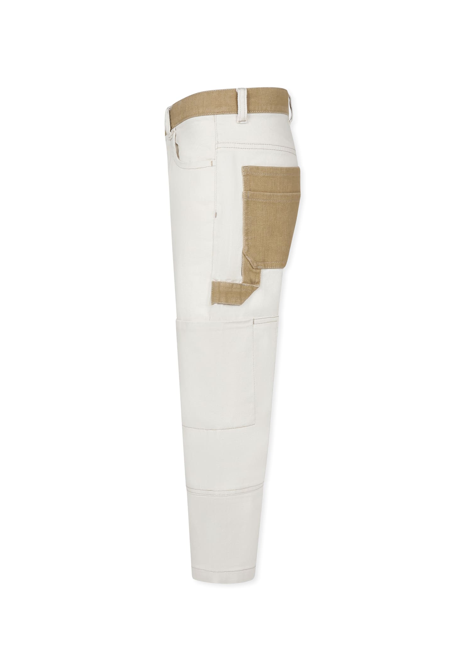 Timberland Ivory Trousers For Boy With Logo In Ivory