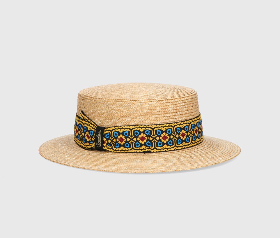 Borsalino Magiostrina Braided Straw Boater Ethnic Hatband In Natural, Patterned Hatband