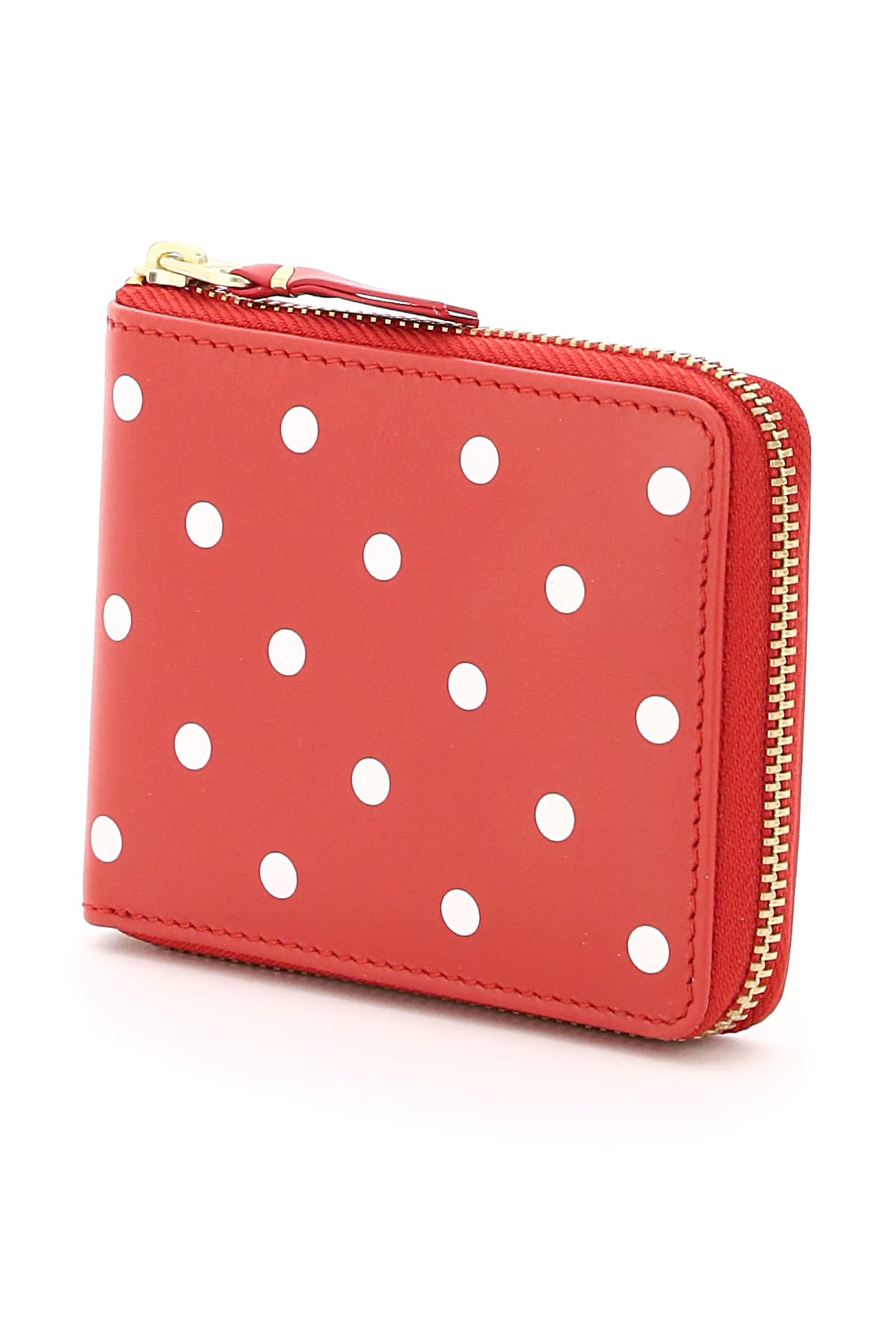 Comme Des Garçons Leather Polkadot Wallet With Zipper In Red Red