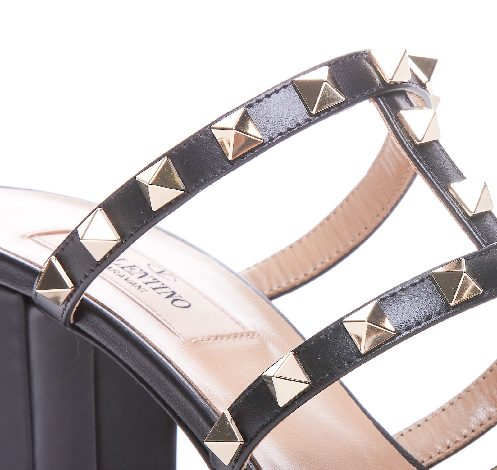 Shop Valentino Rockstud Pump Sandals In Black