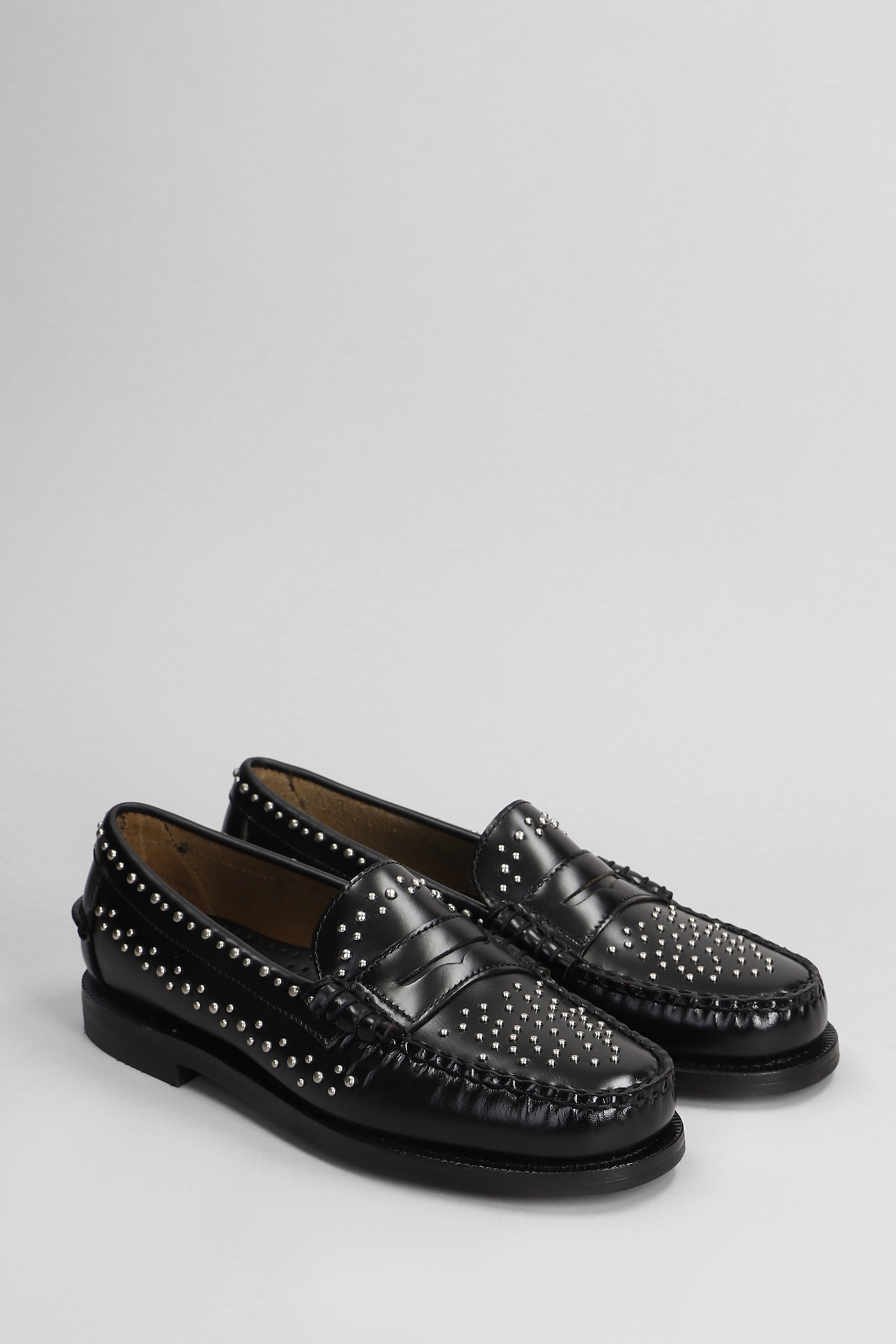 Shop Sebago Dan Studs Loafers In Black Leather