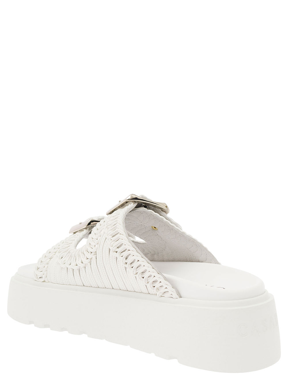 Shop Casadei Birky Ale White Slippers With Cornely Embroidery And Xl Buckles In Fabric Woman