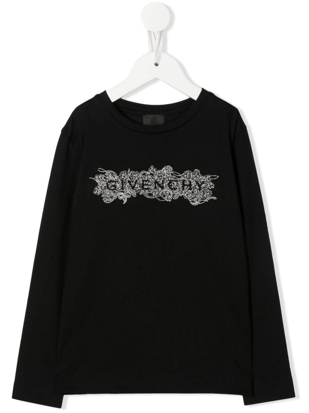 Givenchy Kids Black Long Sleeve T-shirt In Embroidered Jersey