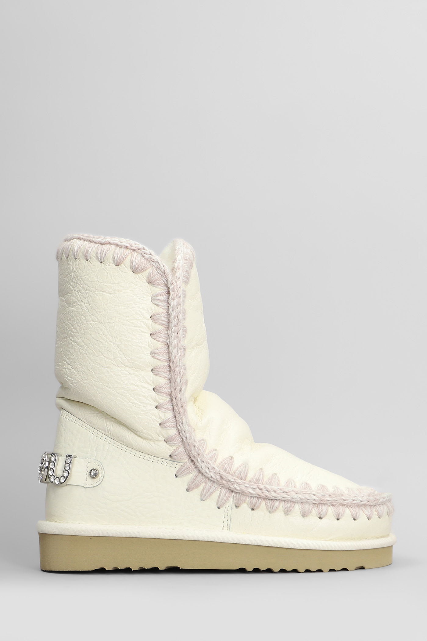 Mou Eskimo 24 Low Heels Ankle Boots In White Suede In Multi